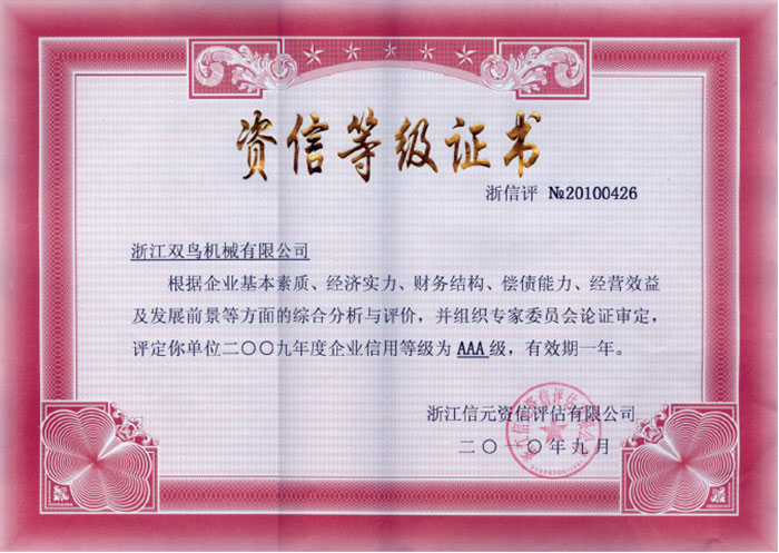 雙鳥資質(zhì)-資信等級(jí)證書
